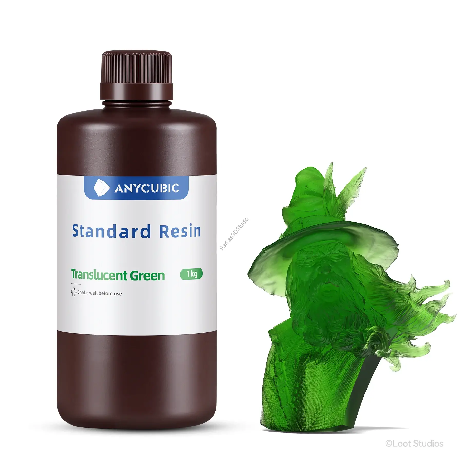 Félig átlátszó zöld Anycubic UV 405nm Resin, fotopolimer műgyanta 1KG